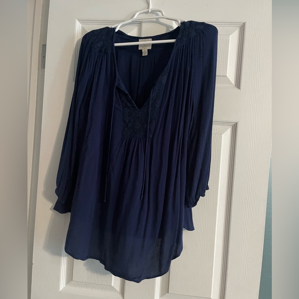 Navy peasant style womens blouse